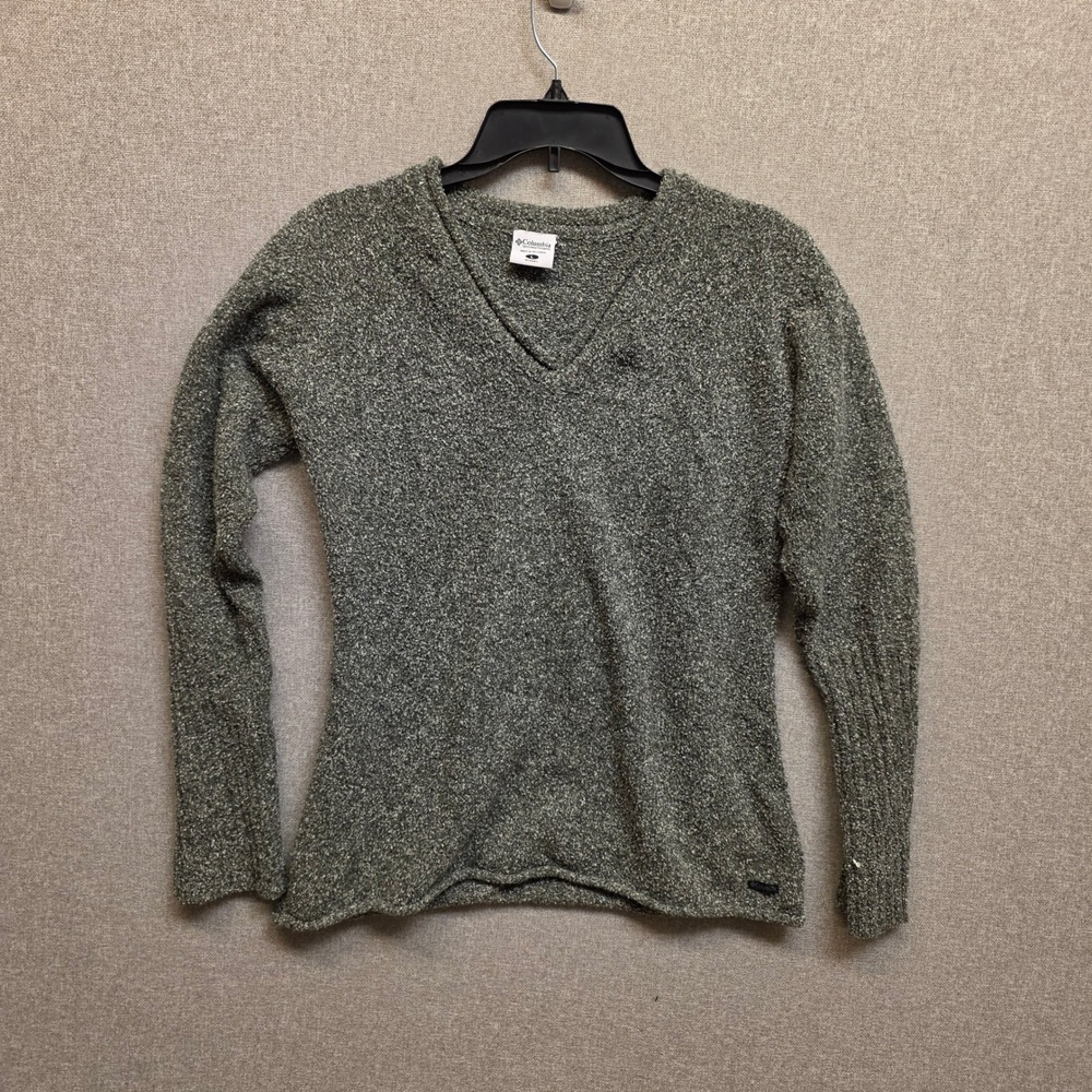 Columbia Womens L Green Marled V Neck Knit Sweater Cozy Gorpcore